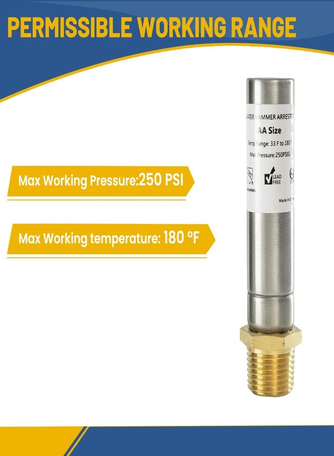 GUOFIS Water Hammer Arrestor,1/2Inch Straight Stainless Steel Water Arrestor,MIP Connection(4PACK,Stainless Steel Arrestor)(HAMMER006-4Pack) - Image 5